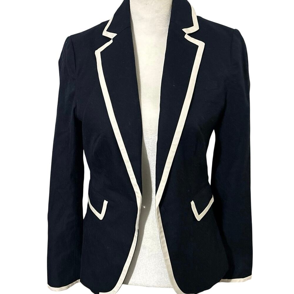 Banana Republic Navy Blue Blazer White Trim Gold Buttons Size 0